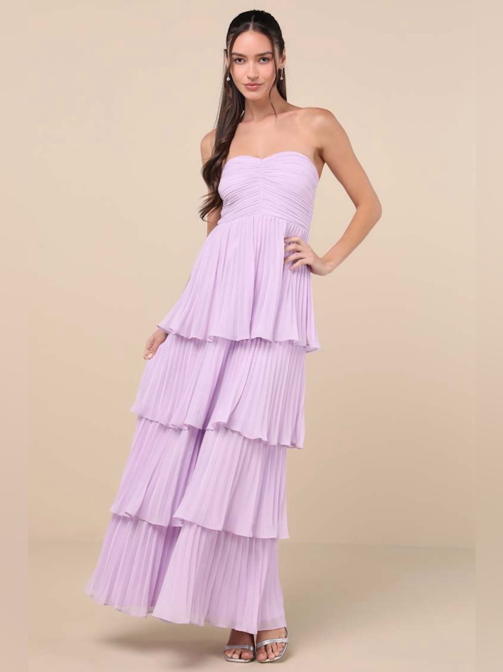 Lulu's Seriously Sensational Lavendar Strapless Tiered Maxi Dress